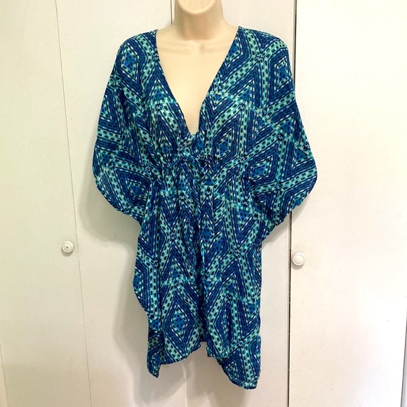 ECHO Cover up Geometric V Neck Teal Green Purple One Size Fits Most - Picture 3 of 13